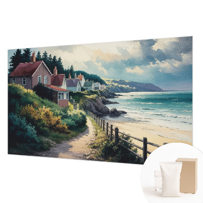Papel mural texturado decorativo con diseño de casas en acantilados