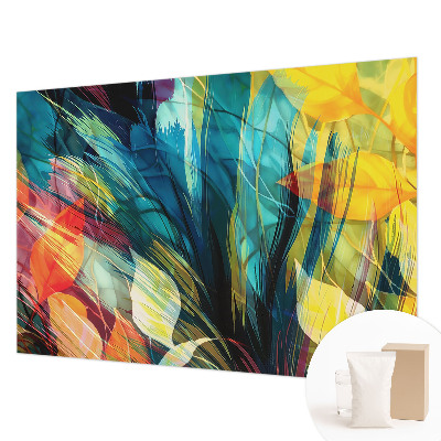 Papel mural texturado decorativo con hojas abstractas como motivo