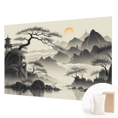 Papel mural texturado decorativo con un paisaje oriental