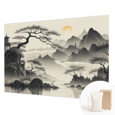 Papel mural texturado decorativo con un paisaje oriental