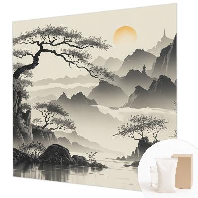 Papel mural texturado decorativo con un paisaje oriental
