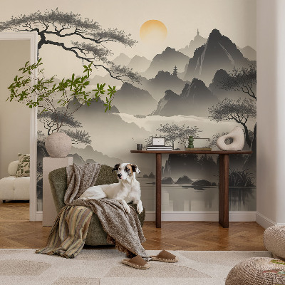 Papel mural texturado decorativo con un paisaje oriental