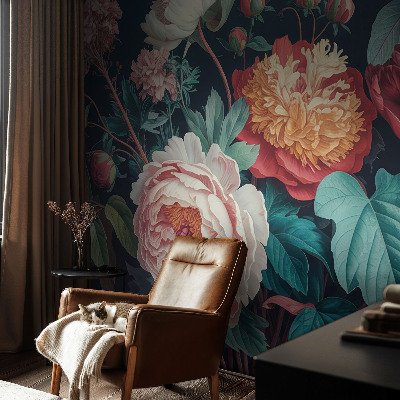 Mural decorativo con diseño de flores coloridas