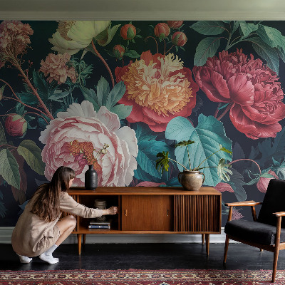 Mural decorativo con diseño de flores coloridas
