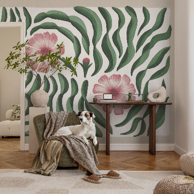 Papel mural texturado decorativo con motivo de flores y hojas