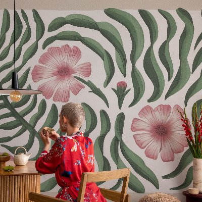 Papel mural texturado decorativo con motivo de flores y hojas