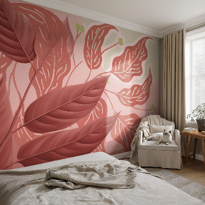 Fotomural decorativo para cabecero de cama con diseño de hojas orgánicas