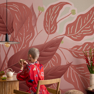 Fotomural decorativo para cabecero de cama con diseño de hojas orgánicas