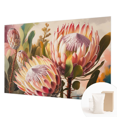 Papel mural con patrón decorativo con diseño de flores de protea