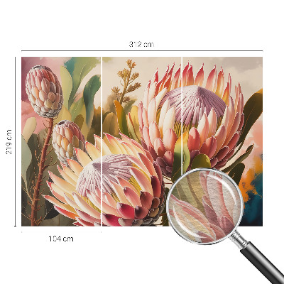Papel mural con patrón decorativo con diseño de flores de protea
