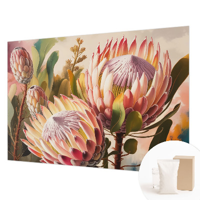 Papel mural con patrón decorativo con diseño de flores de protea