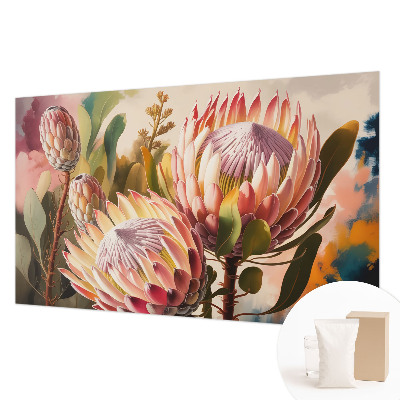 Papel mural con patrón decorativo con diseño de flores de protea