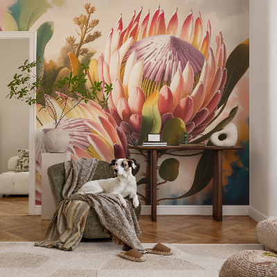 Papel mural con patrón decorativo con diseño de flores de protea