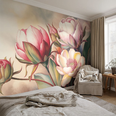 Mural de pared con estampado hermoso con un ramo de flores