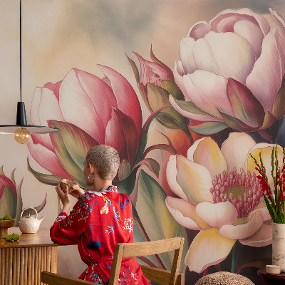 Mural de pared con estampado hermoso con un ramo de flores