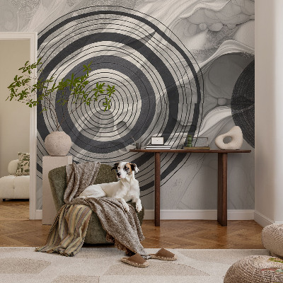 Mural decorativo con diseño de círculos grises