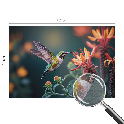 Fotomural decorativo para cabecero de cama con motivo de flores y colibríes