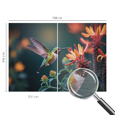 Fotomural decorativo para cabecero de cama con motivo de flores y colibríes