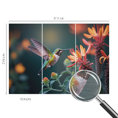 Fotomural decorativo para cabecero de cama con motivo de flores y colibríes