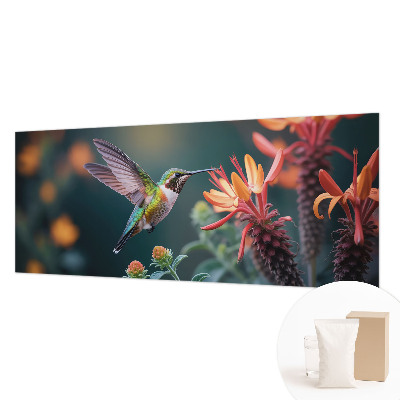 Fotomural decorativo para cabecero de cama con motivo de flores y colibríes