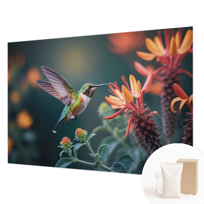 Fotomural decorativo para cabecero de cama con motivo de flores y colibríes