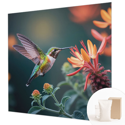 Fotomural decorativo para cabecero de cama con motivo de flores y colibríes