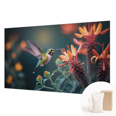Fotomural decorativo para cabecero de cama con motivo de flores y colibríes