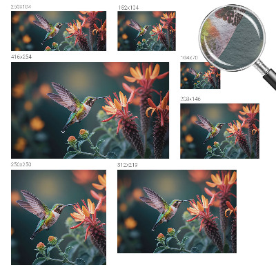 Fotomural decorativo para cabecero de cama con motivo de flores y colibríes