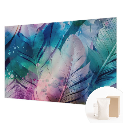 Papel mural texturado decorativo con estampado de plumas coloridas