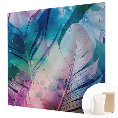 Papel mural texturado decorativo con estampado de plumas coloridas