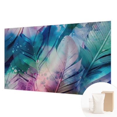 Papel mural texturado decorativo con estampado de plumas coloridas