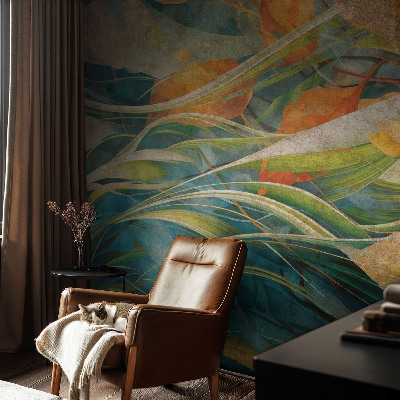 Papel mural con patrón decorativo con un paisaje otoñal