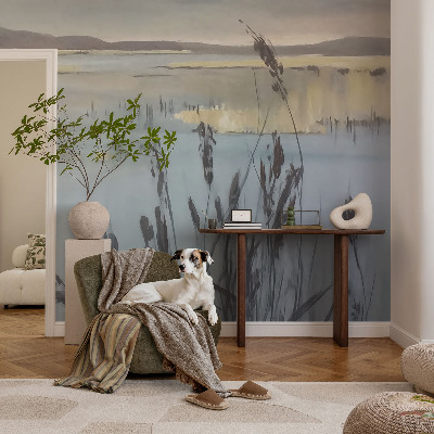 Fotomural decorativo para cabecero de cama con el motivo de un lago tranquilo