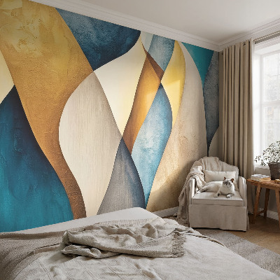 Fotomural decorativo para cabecero de cama con un motivo de abstracción ondulada