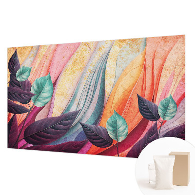 Papel mural con patrón decorativo con hojas abstractas como motivo