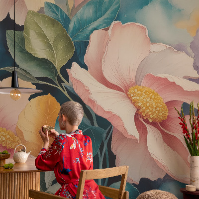 Papel mural con patrón decorativo con motivo floral de estilo elegante