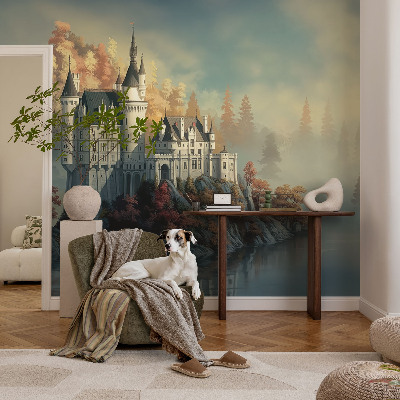 Papel mural texturado decorativo con diseño de castillo de cuento de hadas