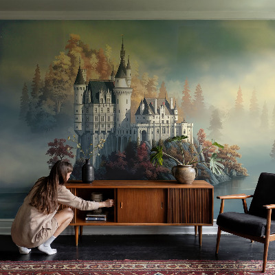 Papel mural texturado decorativo con diseño de castillo de cuento de hadas