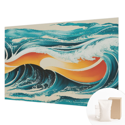 Fotomural decorativo para cabecero de cama con un motivo de ondas abstractas