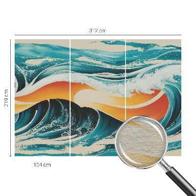 Fotomural decorativo para cabecero de cama con un motivo de ondas abstractas