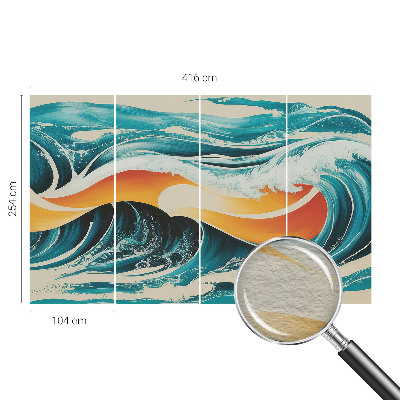 Fotomural decorativo para cabecero de cama con un motivo de ondas abstractas