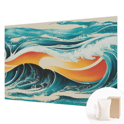 Fotomural decorativo para cabecero de cama con un motivo de ondas abstractas