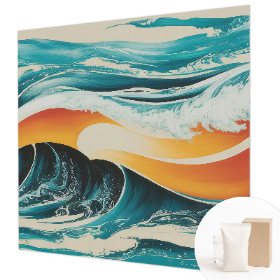 Fotomural decorativo para cabecero de cama con un motivo de ondas abstractas