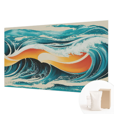 Fotomural decorativo para cabecero de cama con un motivo de ondas abstractas