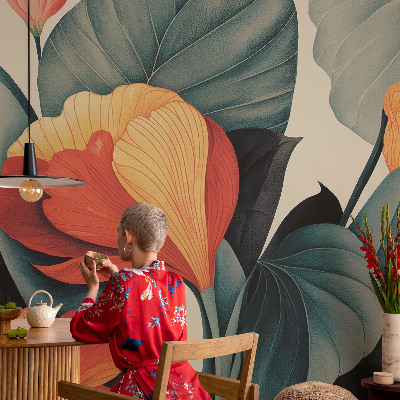 Mural de pared con estampado hermoso con flores coloridas