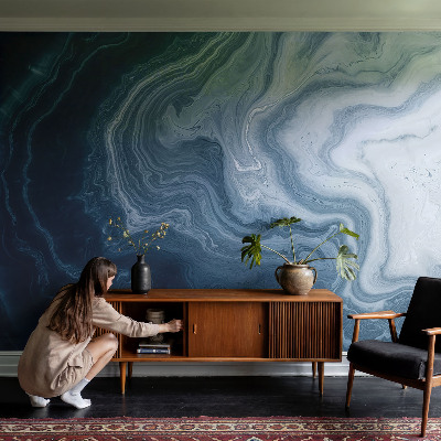 Papel mural con patrón decorativo con motivo de olas azules