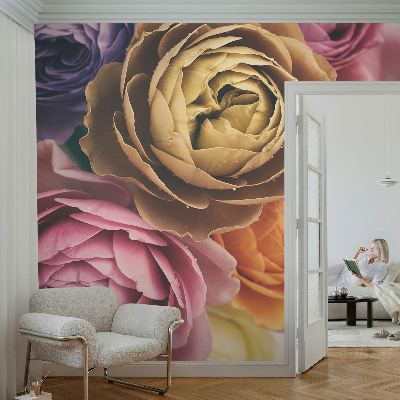 Papel mural con patrón decorativo con rosas coloridas
