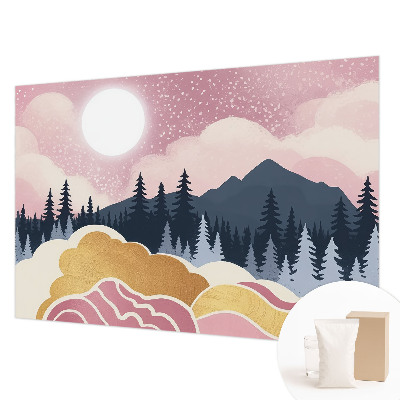 Mural de pared con estampado hermoso con motivo de atardecer rosa