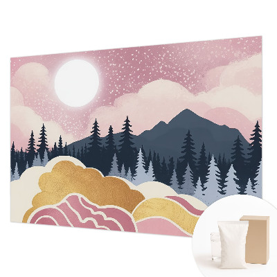 Mural de pared con estampado hermoso con motivo de atardecer rosa