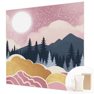 Mural de pared con estampado hermoso con motivo de atardecer rosa